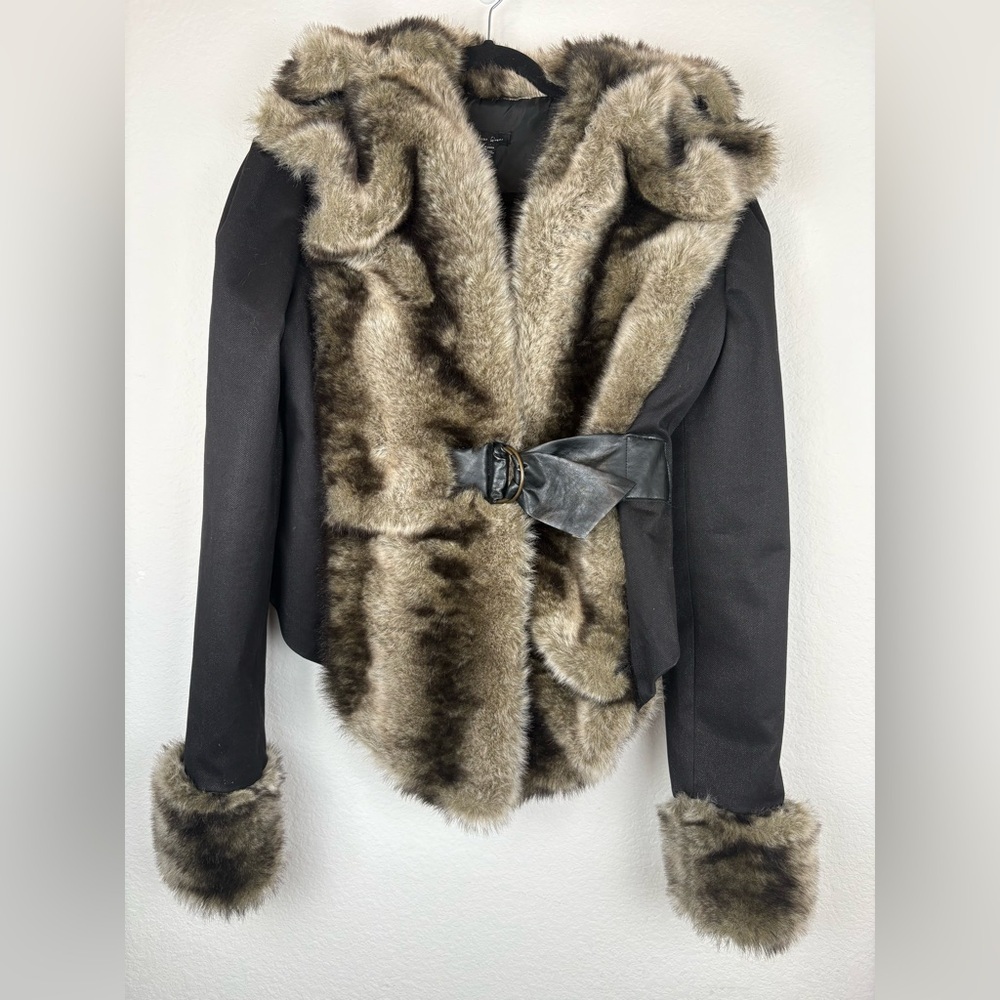 Caribbean Queen Black Faux Fur Asymmetric Jacket Size M